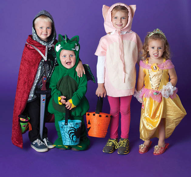 Kids dressed in Halloween costumes.