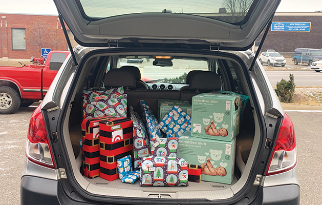 Donated car loaded with gifts