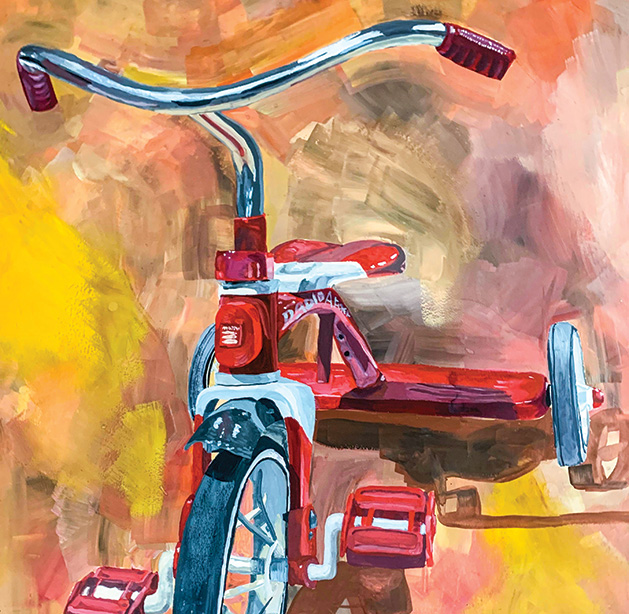An impressionist gouache painting of a tricycle, painted by White Bear Lake Area High School student Lynn Fastner
