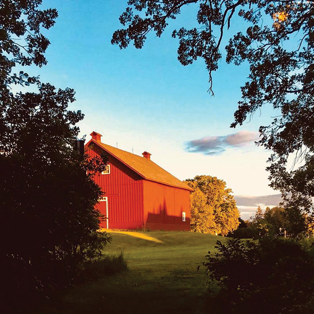The sun shines on the Hill Farm Historical Society granary.