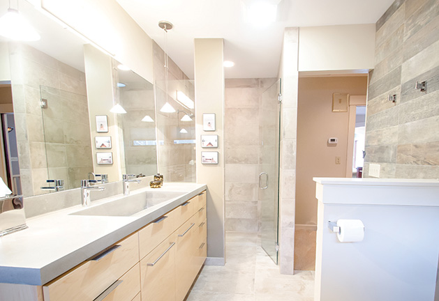 A bathroom remodeled by Bald Eagle Construction, voted Best Remodeler in the Best of White Bear Lake 2019 readers' choice survey.