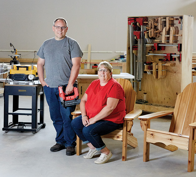 Tom and Theresa Lendway in their communal makerspace in White Bear Lake.