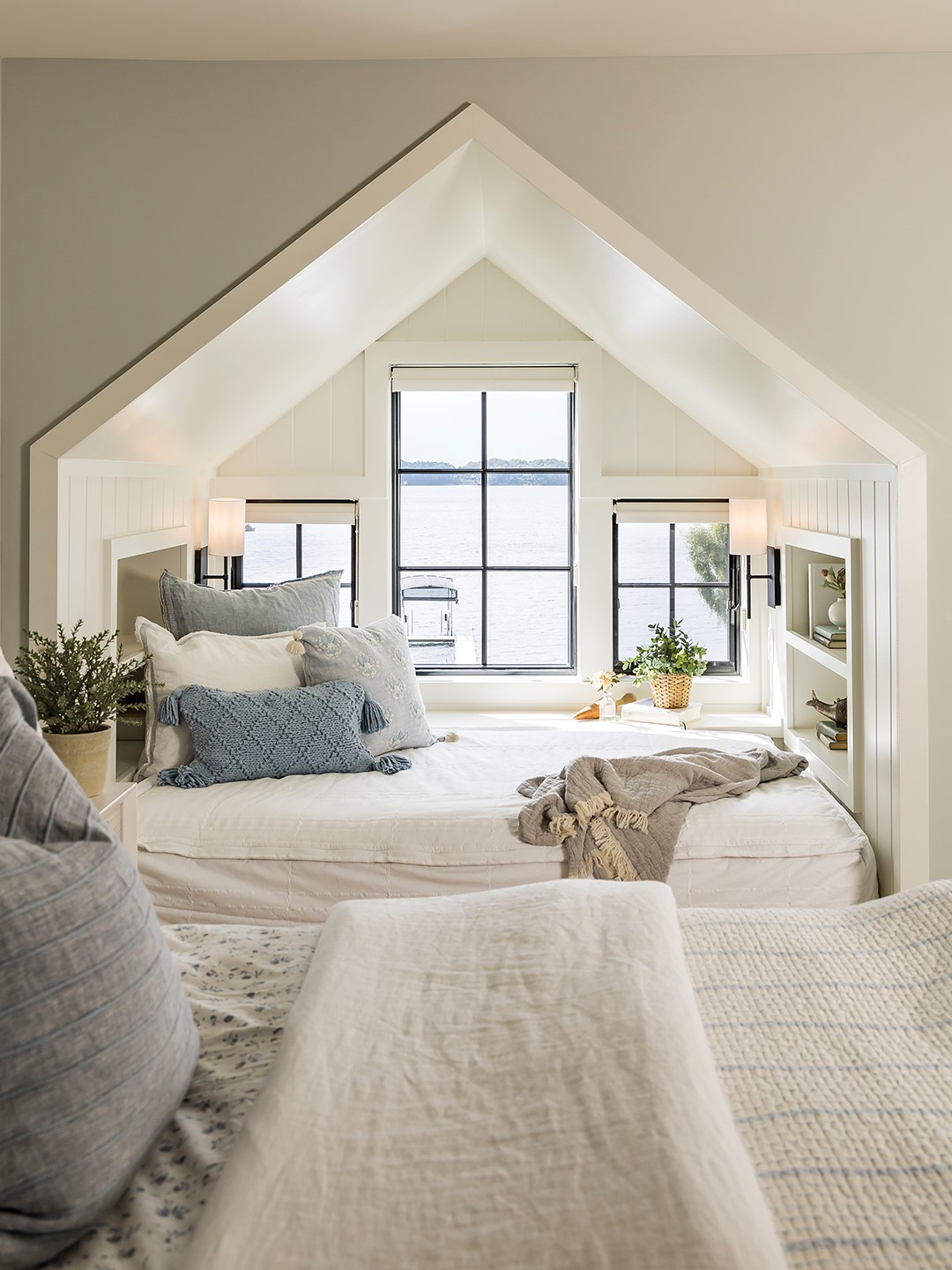 The upstairs bedroom reading nook provides the perfect escape, overlooking a cottage-style pitched roof.