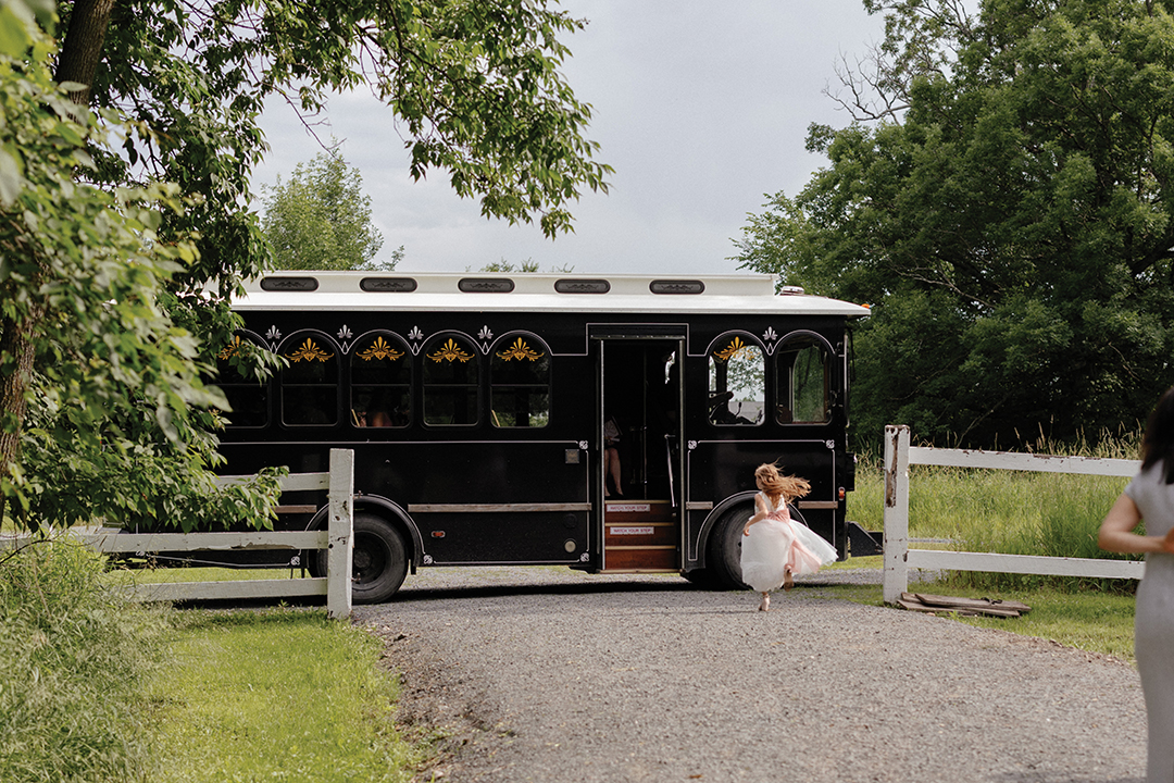 Guests arrived at the venue via a picturesque trolley. 
