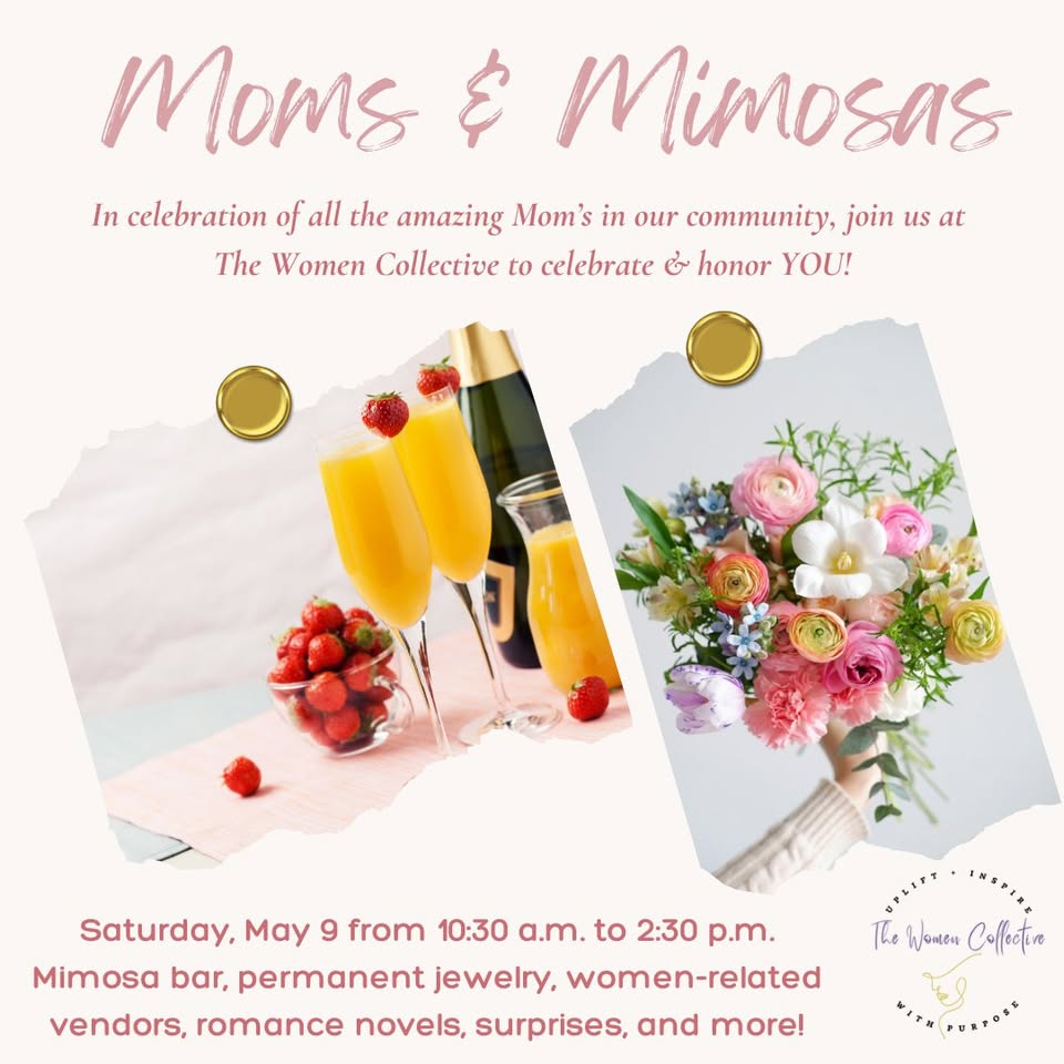 Moms & Mimosas event flyer