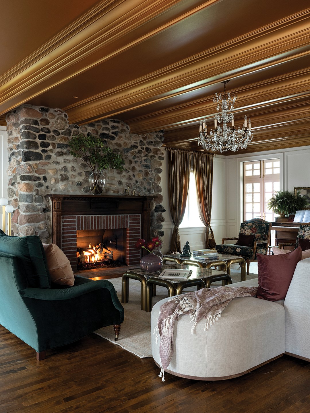 Throughout the renovation process, Blue Pencil Collective (BPC) respected and complemented the home’s existing, historic elements. The original staircases and fireplaces were restored for beautiful and functional results. In the parlor, the team sandblasted paint to expose the original river rock of the grand fireplace and added character with a dozen unique moldings. “With a historical home, it didn’t make sense to do all new, even if it was custom-designed to make it look old. We wanted to have all of those elements to really create that whole story,” says Regan Nix, BPC co-founder.