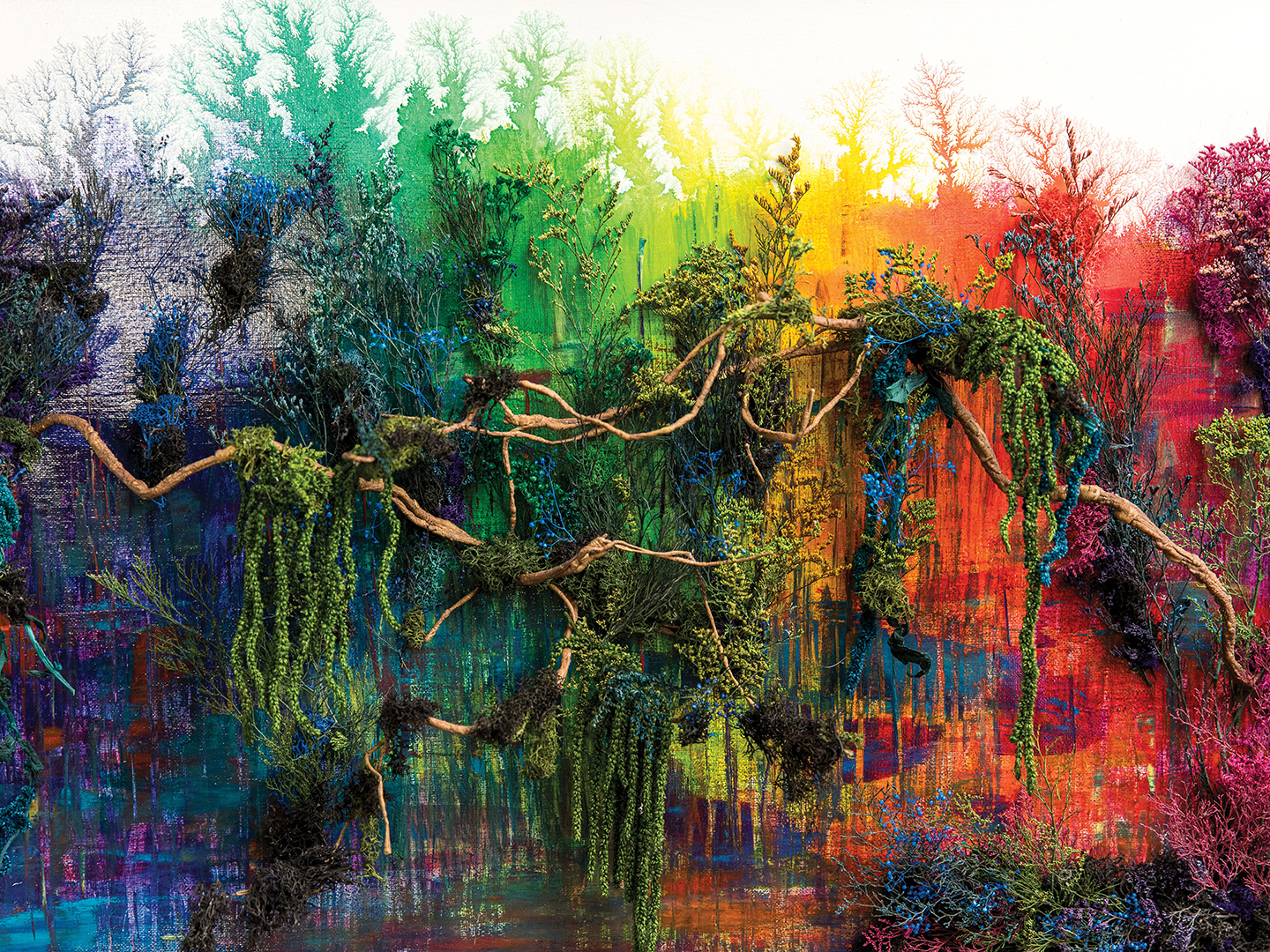 Each one of Kelly Carlson’s art pieces is one-of-a-kind, made with botanicals and preserved moss.